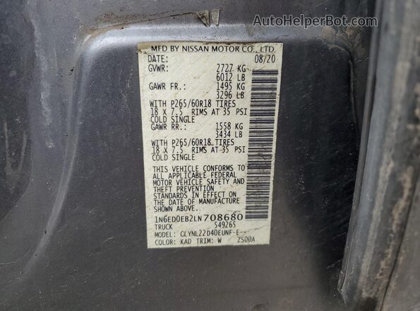 1N6ED0EB2LN708680 2020 NISSAN FRONTIER Gray 
