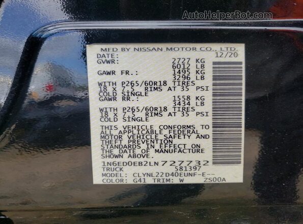 1N6ED0EB2LN727732 2020 NISSAN FRONTIER Black Engine compartment view