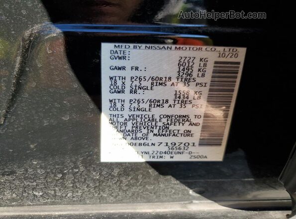 1N6ED0EB6LN719701 2020 NISSAN FRONTIER Black Vista de la etiqueta del VIN