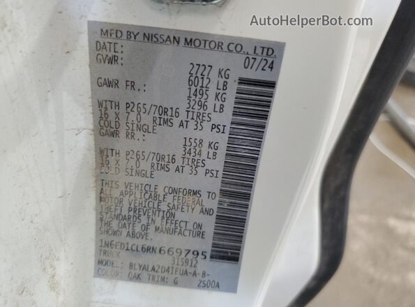 1N6ED1CL6RN669795 2024 NISSAN FRONTIER White Widok komory silnika