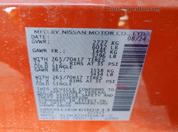 1N6ED1EJ8SN600933 2025 NISSAN FRONTIER Red 