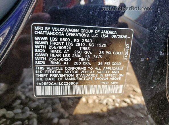 1V25E2CA4LC226809 2020 VOLKSWAGEN ATLAS Black 