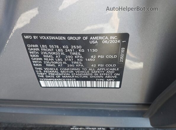 1V25MPE8XRC015925 2024 VOLKSWAGEN ID.4 Silver Вид підкапотного простору