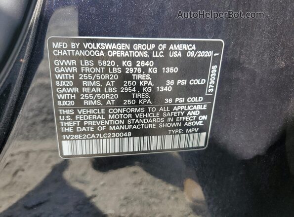 1V26E2CA7LC230048 2020 VOLKSWAGEN ATLAS Black Widok komory silnika