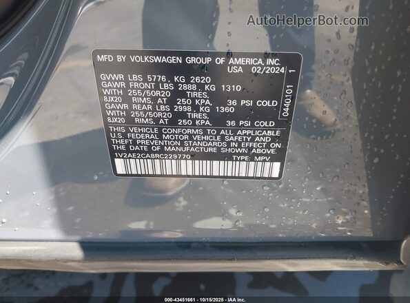 1V2AE2CA8RC229770 2024 VOLKSWAGEN ATLAS Gray Вид підкапотного простору