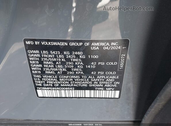 1V2BMPE85RC008562 2024 VOLKSWAGEN ID.4 Gray Vista del compartimento del motor