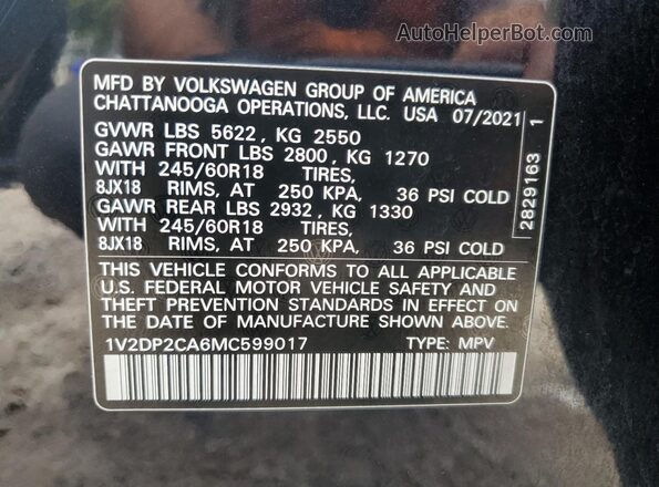1V2DP2CA6MC599017 2021 VOLKSWAGEN ATLAS Black Вид наклейки з VIN-кодом