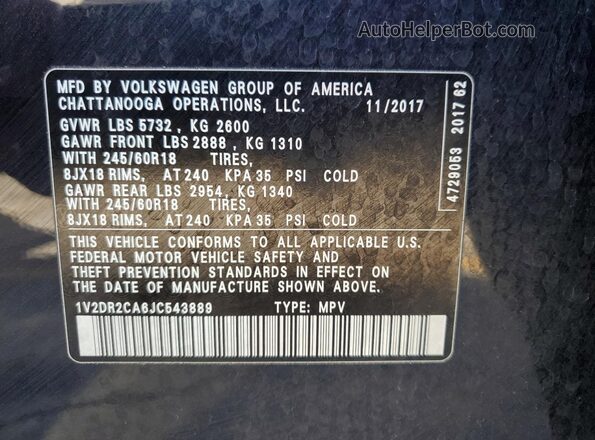1V2DR2CA6JC543889 2018 VOLKSWAGEN ATLAS Черный 