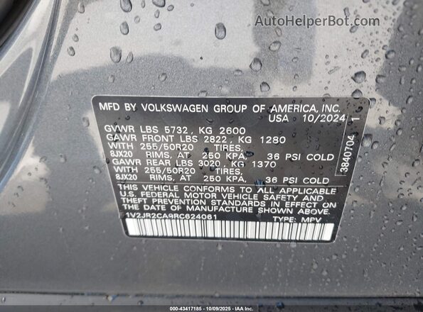 1V2JR2CA9RC624061 2024 VOLKSWAGEN ATLAS Gray Widok komory silnika