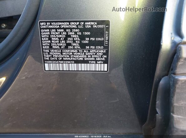 1V2KC2CA7MC229410 2021 VOLKSWAGEN ATLAS Серый Вид подкапотного пространства