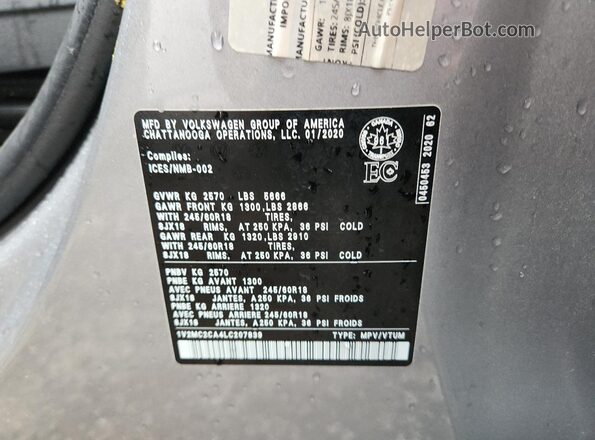 1V2MC2CA4LC207839 2020 VOLKSWAGEN ATLAS Серебряный Панорамный вид салона 360°