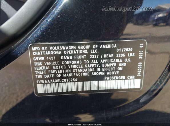 1VWAA7A39LC010254 2020 VOLKSWAGEN PASSAT Black Շարժիչի բաժամունքի տեսք