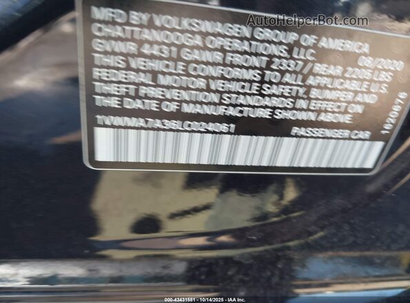 1VWMA7A36LC024061 2020 VOLKSWAGEN PASSAT Black Widok komory silnika