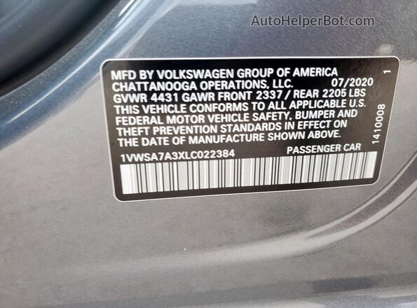 1VWSA7A3XLC022384 2020 VOLKSWAGEN PASSAT Gray Շարժիչի բաժամունքի տեսք