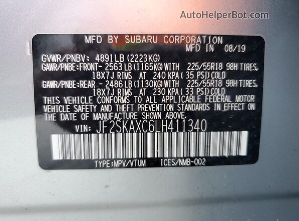 JF2SKAXC6LH411340 2020 SUBARU FORESTER Silver 