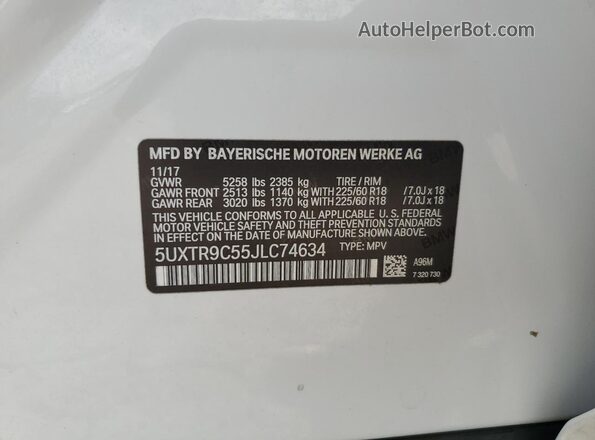 5UXTR9C55JLC74634 2018 BMW X3 Белый 