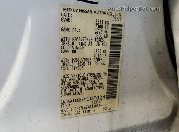 1N6AA1EC8NN107024 2022 NISSAN TITAN White 