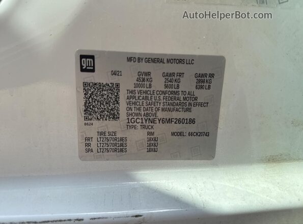1GC1YNEY6MF260186 2021 CHEVROLET ALL MODELS Белый Вид задней части салона