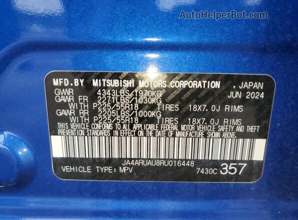 JA4ARUAU8RU016448 2024 MITSUBISHI OUTLANDER Blue 