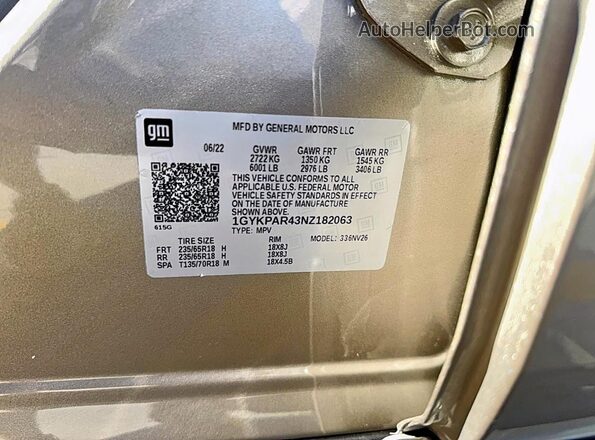 1GYKPAR43NZ182063 2022 CADILLAC OTHER Желто-коричневый 