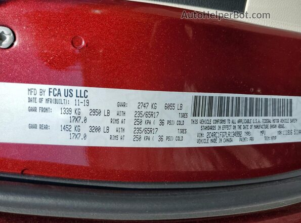 2C4RC1FG7LR134992 2020 CHRYSLER PACIFICA Red Vista interior de 360 grados