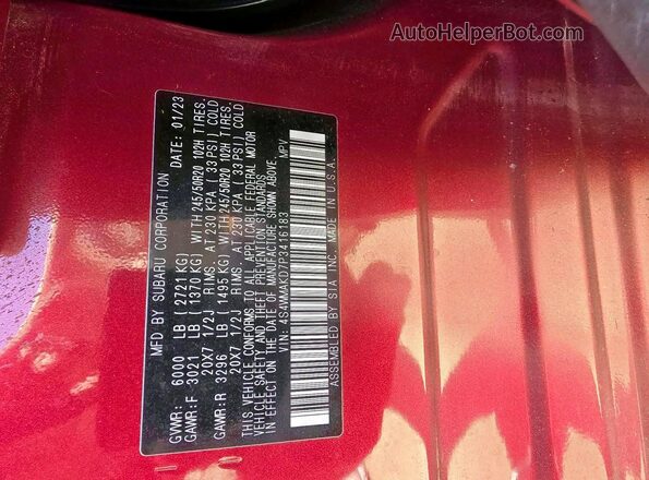 4S4WMAKD7P3416183 2023 SUBARU ASCENT Burgundy Вид задньої частини салону