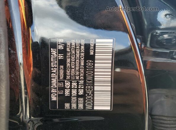 WDD3G4EB1KW001089 2019 MERCEDES-BENZ A Black Вид наклейки з VIN-кодом