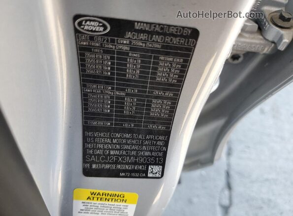 SALCJ2FX3MH903513 2021 LAND ROVER DISCOVERY Silver სალონის 360-გრადუსიანი ხედი