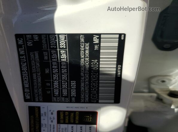 4JGDA5GB2KB216034 2019 MERCEDES-BENZ GLE White Vista de la etiqueta del VIN