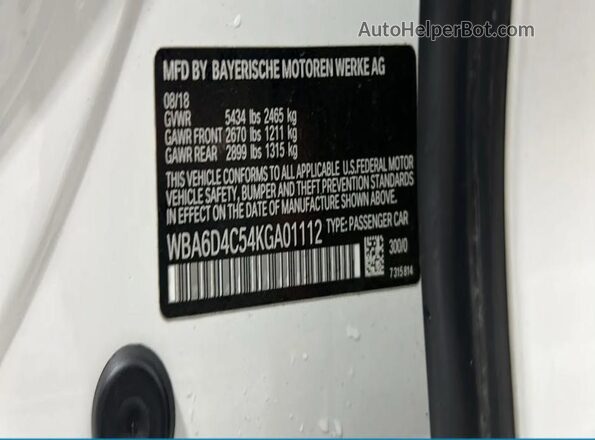WBA6D4C54KGA01112 2019 BMW 6 SERIES White Вид задньої частини салону