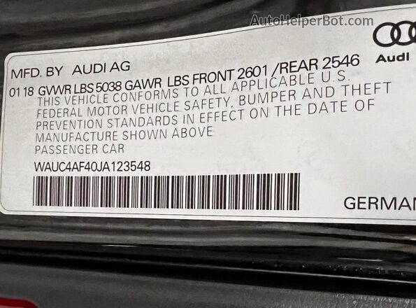 WAUC4AF40JA123548 2018 AUDI S4 Black Vista interior trasera