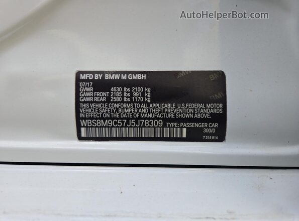 WBS8M9C57J5J78309 2018 BMW M3 White 
