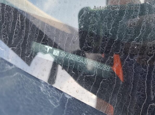 5YJ3E1EA3NF185238 2022 TESLA MODEL 3 Gray VIN კოდის სტიკერის ხედი