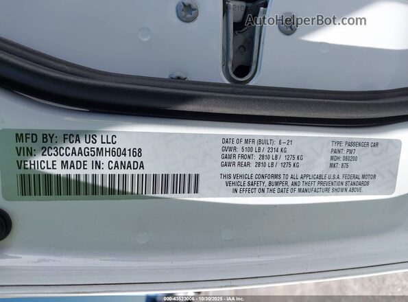 2C3CCAAG5MH604168 2021 CHRYSLER 300 White Engine compartment view