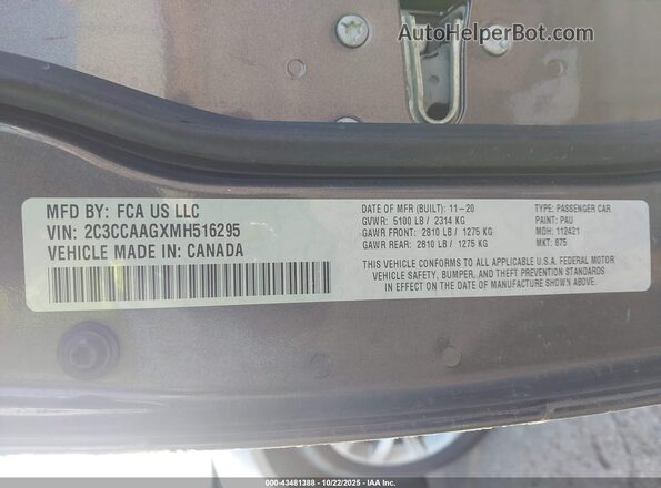 2C3CCAAGXMH516295 2021 CHRYSLER 300 Gray Engine compartment view
