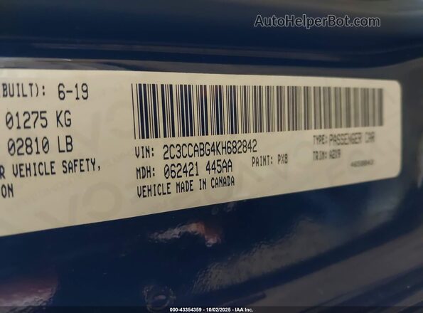 2C3CCABG4KH682842 2019 CHRYSLER 300 Black Շարժիչի բաժամունքի տեսք