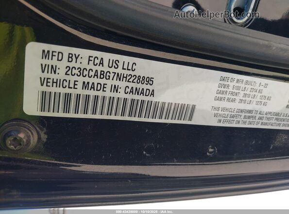 2C3CCABG7NH228895 2022 CHRYSLER 300 Черный Вид подкапотного пространства