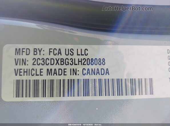 2C3CDXBG3LH208088 2020 DODGE CHARGER Gray Engine compartment view