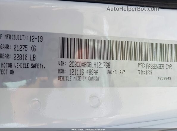 2C3CDXBG6LH121768 2020 DODGE CHARGER White Engine compartment view