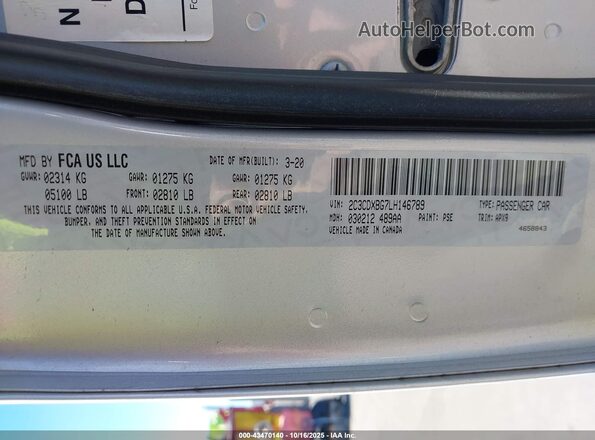 2C3CDXBG7LH146789 2020 DODGE CHARGER Серебряный Вид подкапотного пространства