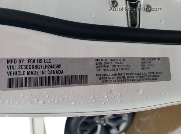 2C3CDXBG7LH244592 2020 DODGE CHARGER White VIN կոդի պիտակի տեսք