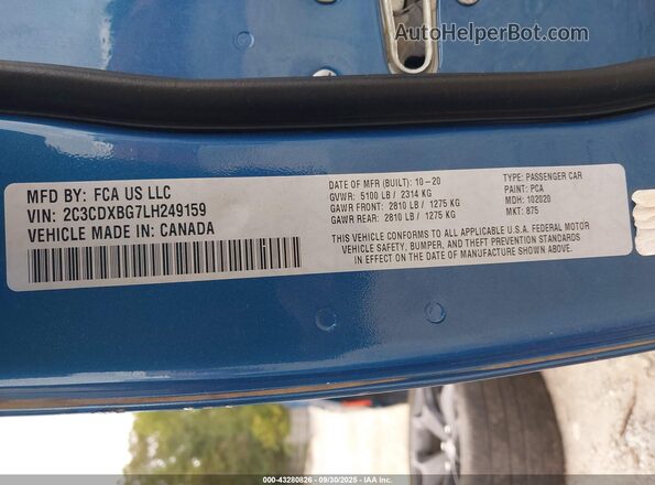 2C3CDXBG7LH249159 2020 DODGE CHARGER Blue Engine compartment view