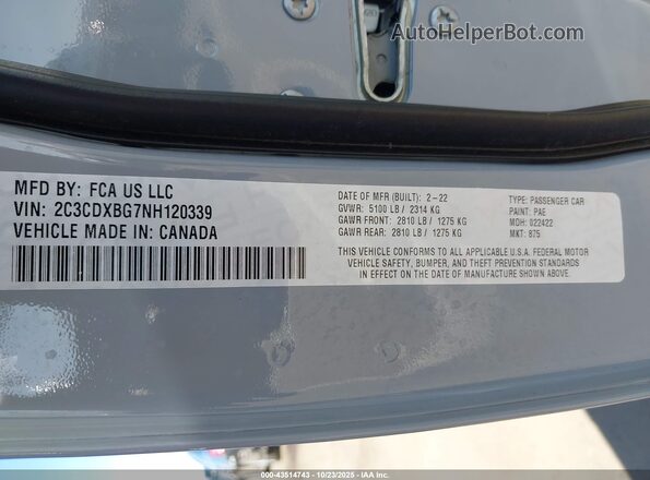2C3CDXBG7NH120339 2022 DODGE CHARGER Синий Вид подкапотного пространства
