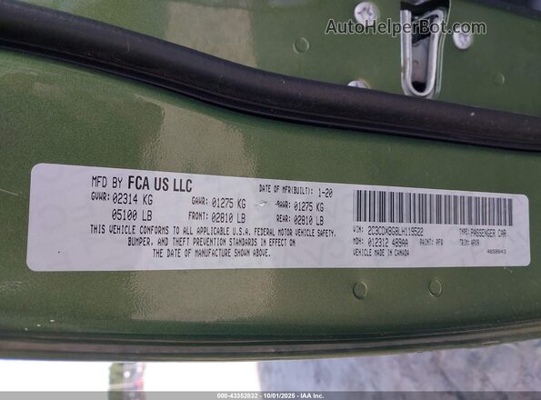 2C3CDXBG8LH119522 2020 DODGE CHARGER Green Engine compartment view