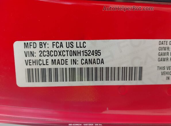 2C3CDXCT0NH152495 2022 DODGE CHARGER Red Vista del compartimento del motor