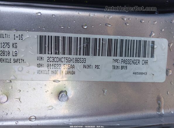 2C3CDXCT5GH186533 2016 DODGE CHARGER Silver Widok komory silnika