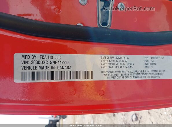 2C3CDXCT5NH112266 2022 DODGE CHARGER Orange Vista del compartimento del motor