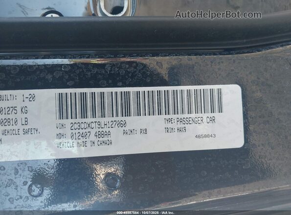 2C3CDXCT9LH127060 2020 DODGE CHARGER Black Շարժիչի բաժամունքի տեսք