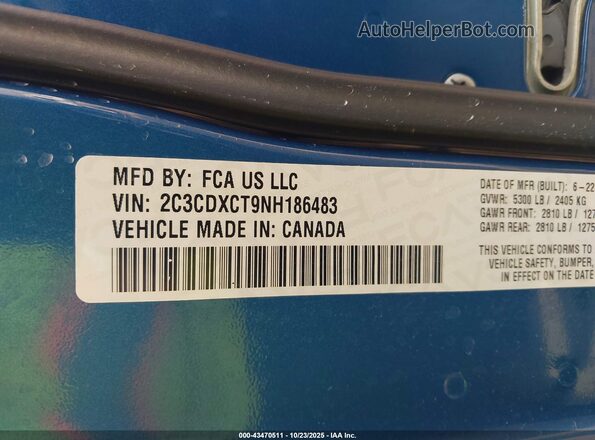 2C3CDXCT9NH186483 2022 DODGE CHARGER Blue Vista del compartimento del motor