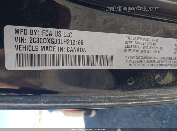 2C3CDXGJ0LH212166 2020 DODGE CHARGER Black Вид підкапотного простору